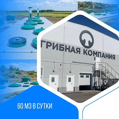 Хозяйственно-бытовой сток - 60 м3 в сутки, производство шампиньонов, Пензенская обл.